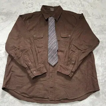 코튼 플란넬 셔츠 넥타이 코디 세트 XL 브라운