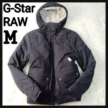 [ 두께감 있는 ] 지스타로우 후데트 다운 자켓 로고 탭 가죽 지퍼