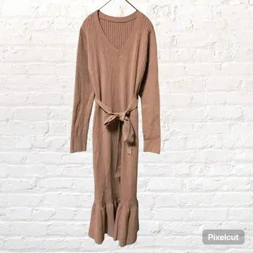 10833 릴리 브라운 V넥 리브 니트 원피스 V넥 더스티 핑크