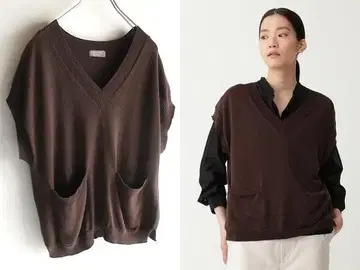 마가렛호웰 2022AW 코튼 니트 베스트 2 브라운 루즈핏