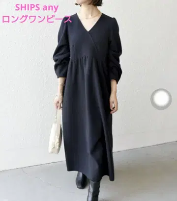 SHIPS any 에어 니들 랩 디자인 원피스 네이비