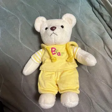 후드 부착 옐로우 컬러 곰 봉제 인형