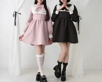 [ DearMyLove/디어마이러브 ] 리본 프릴 요크 하트 무늬 원피스