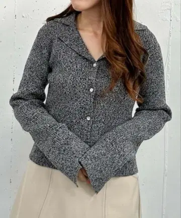 archives 오픈 카라 멜란지 리브 니트 가디건 그레이