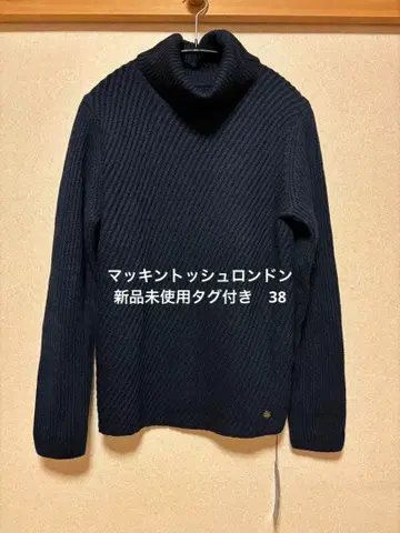 택 포함 미사용 새상품 매킨토시 런던 네이비 터틀넥 스웨터