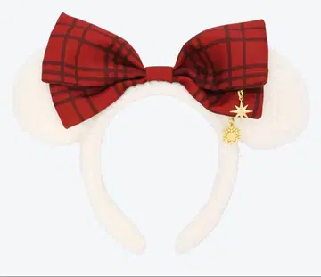 디즈니 머리띠 빨간색 체크 리본