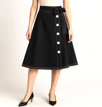 M'S GRACY 플레어 스커트 화이트 스티치 리본 포함 [새상품급]
