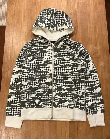 타미 지퍼 후드티 더블 지퍼 풀 집업 카모 패턴 크롭 y2k