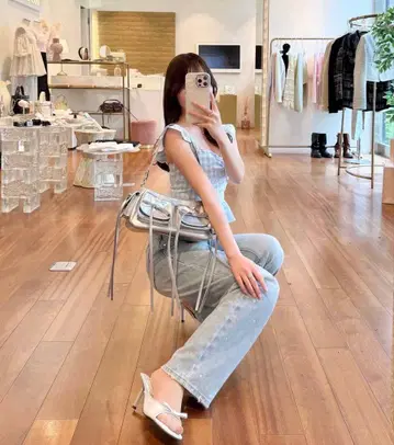 POMMEd'amour rhinestone straight denim