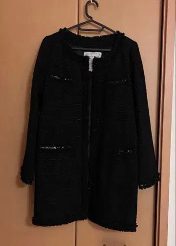 블랙 노카라 자켓 트위드 라메 믹스