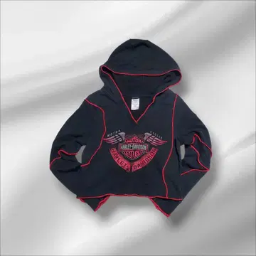 Harley-Davidson 리메이크풍 Y2K 크롭 후드티 S 블랙 레드
