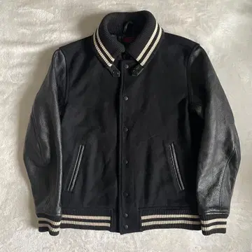 BEAMS 바시티 자켓 절개 가죽 소가죽 블랙