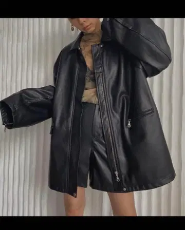 블랙 가죽 코트 벨트 싱글 라이더 더블 벨티드