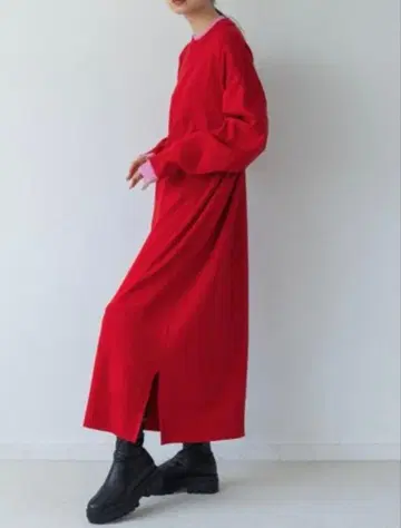 yuw 바이 컬러 니트 원피스 레드