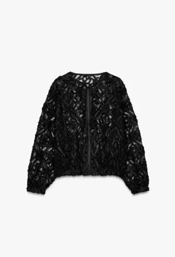 새상품급 ZARA 엠보싱 플라워 자켓 블랙