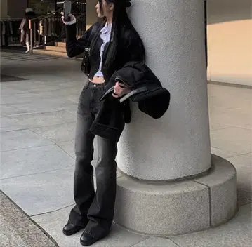 Anyonemore 타비 블랙 파랑 데님 팬츠