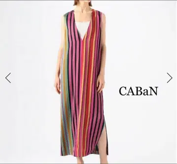 CABaN 스트라이프 슬리브리스 롱 원피스
