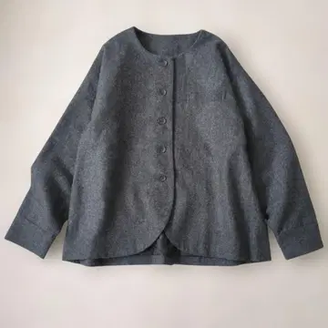 08Mab 울 믹스 노카라 숏 자켓 플레어 실루엣