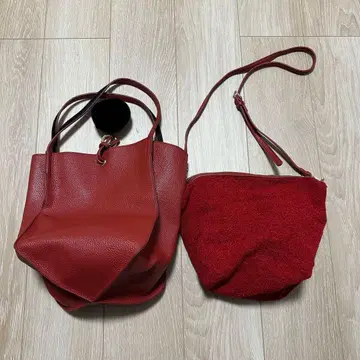 빨간색 가죽 토트백과 파우치 세트 셀렉샵