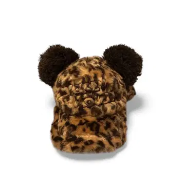 미키 퍼 캡 레오파드 무늬 폼폼 귀
