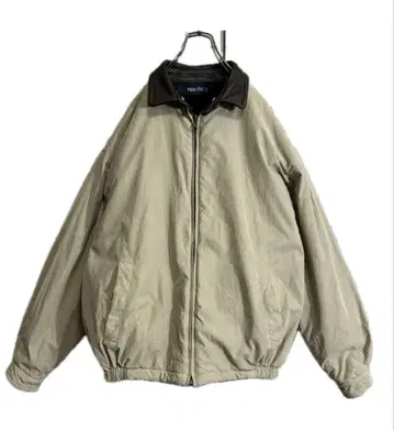 [ 90's ] 노티카 패딩 자켓 블루종 리버서블 옷깃 가죽 배색