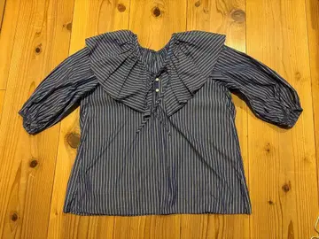 JOURNAL STANDARD 스트라이프 프릴 옷깃 벌룬 슬리브 블라우스