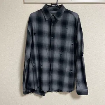 CLEL 빈티지 디자인 데미지 체크 셔츠