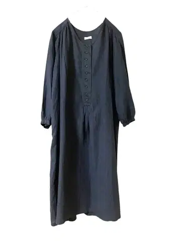 ina(이나) / 롱 린넨 원피스 먹색 린넨 심플 긴팔