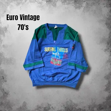 70s 이탈리아제 레어 유로 빈티지 맨투맨 서프 프린트 아트