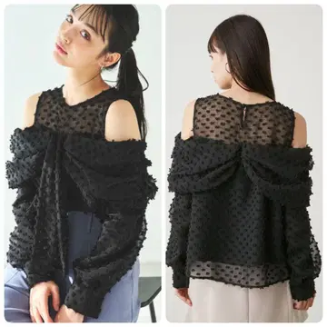 스나이델 리본 모티브 블라우스 블랙 새상품급