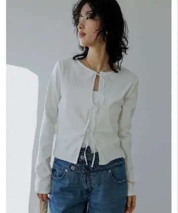 리본 포함 화이트 가디건 M/L