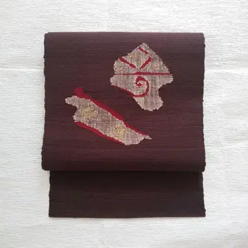 나고야 오비 견직물 직조 추상 패턴 조개 직조 다크 브라운