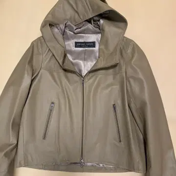 후드 부착 브라운 가죽 자켓