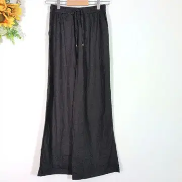 anyFAM 린넨 혼방 와이드 팬츠 블랙  전체 밴딩 사이즈 2 홈웨어