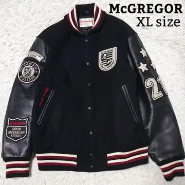 [미사용급] 맥그레거 소가죽 소매 가죽 와펜 자수 바시티 자켓 XL