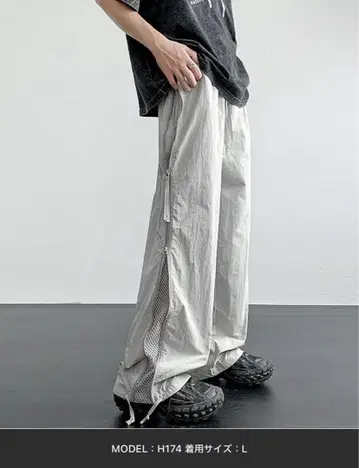 TYPHON 사이드 지퍼 메쉬 어레인지 와이드 팬츠 그레이