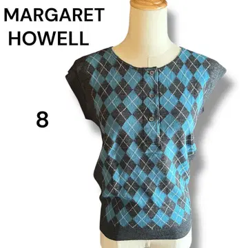 새상품급 MARGARET HOWELL 아가일 슬리브리스 니트 8호 베스트