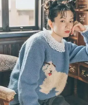 CHILD WOMAN 복슬복슬 DOG 인터샤 크루넥 풀오버