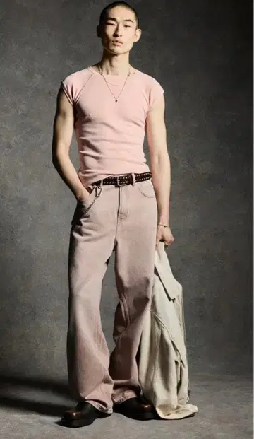 Zara baggy fit 데님 팬츠 핑크