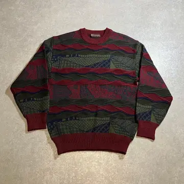 00s archive 울 니트 올 패턴 버건디 COOGI 구제 의류