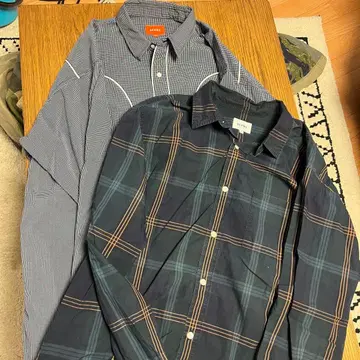 BEAMS 체크 무늬 셔츠 L 사이즈 네이비