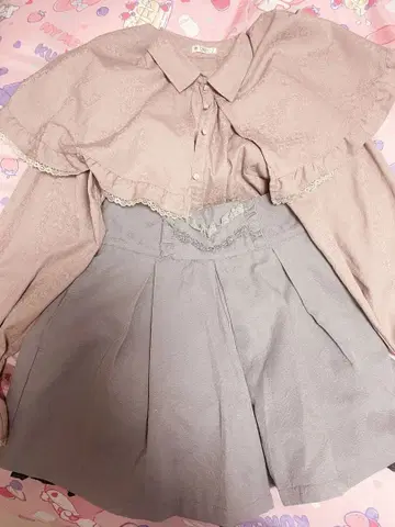 axes femme 핑크 긴팔 셔츠와 그레이 숏팬츠 세트