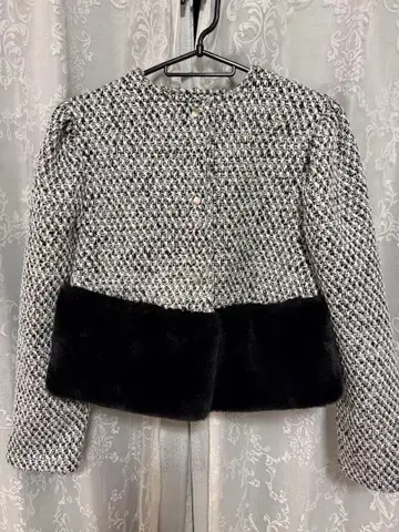 fitmore 노카라 자켓 트위드 퍼