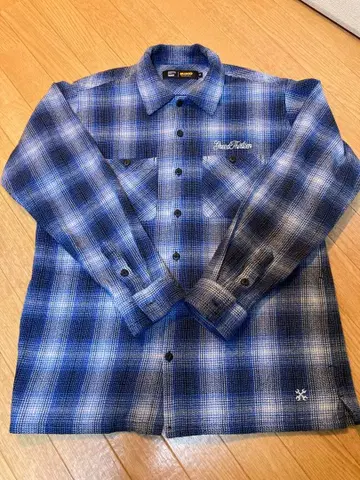 GREED13, BLUCO 옴브레 체크 플란넬 셔츠 블루 M 사이즈