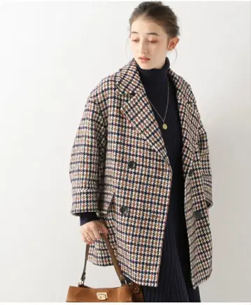 noble 루프 체크 트위드 숏코트