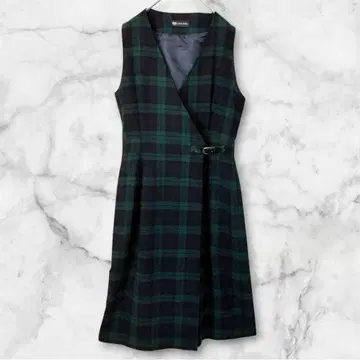 YORKLAND*일본제 울 혼방 체크 무늬 오버롤 스커트 M