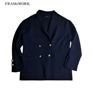 프레임워크 밀라노 리브 니트 자켓 네이비 골드 버튼 더블