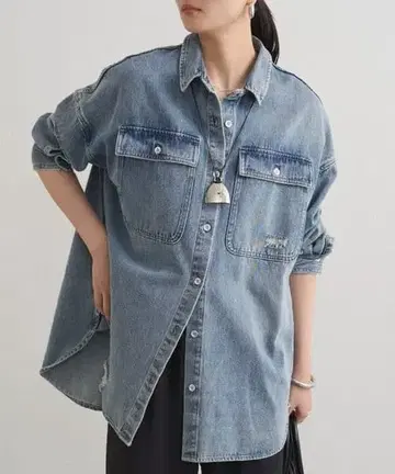 새상품 가격표 포함 라운지 드레스 데미지 데님 셔츠 블루 프리 사이즈