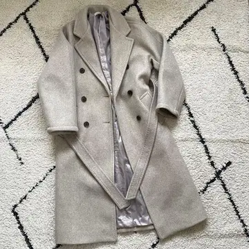 COMEHERE 벨트 더블 롱 코트 라이트 그레이 프리 사이즈