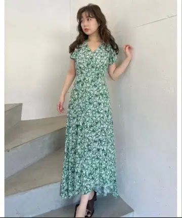 FRAY I.D 플라워 프린트 맥시 드레스 그린